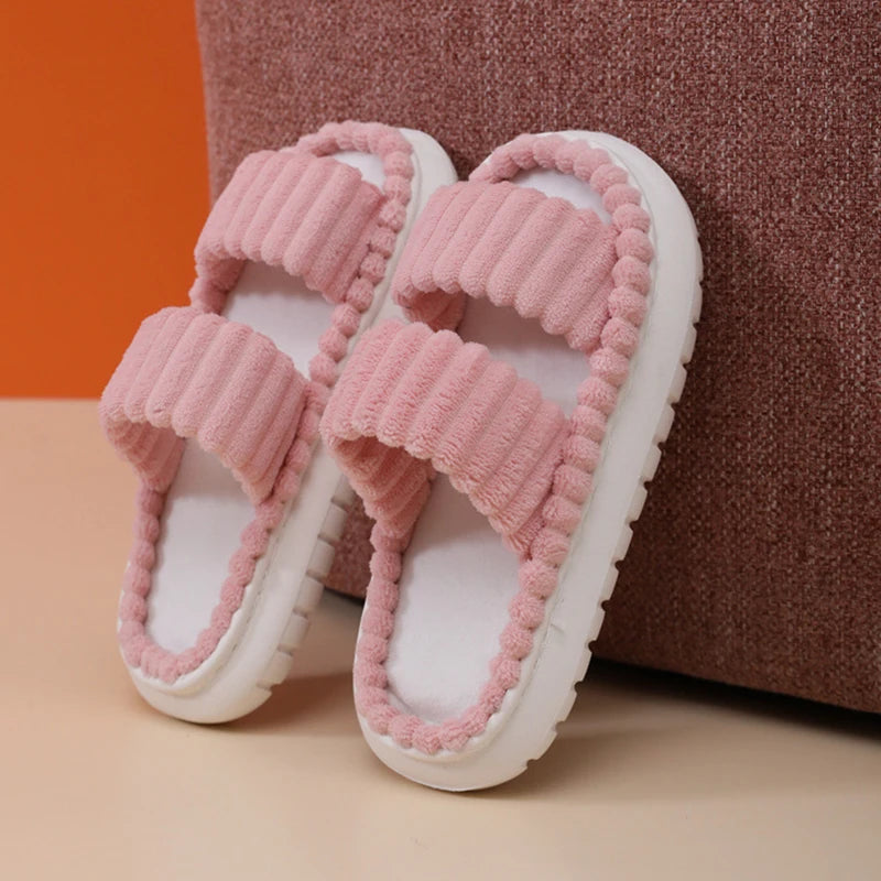 Soft Cotton Slippers for Men Women Antumn Winter Warm Flat Sandals Wedding Flip Flops Ladies House Indoor Home Non-Slip Shoes